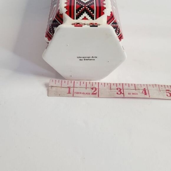 Ukrainian Arts by Stefania Red White Folk Art Patterned Vase Maximalist Eclectic - Picture 5 of 11
